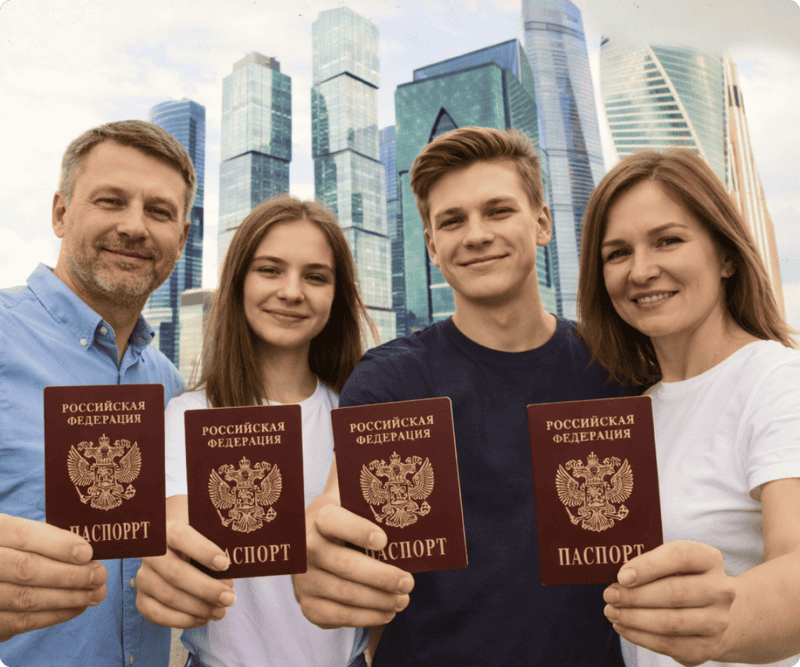 Семья с паспортами